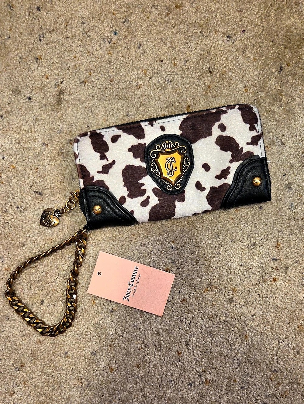 Juicy Couture Juicy Romance Cow Print Zip Around Wallet Wristlet Chain Wallet